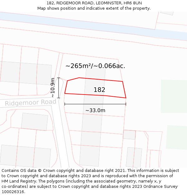 182, RIDGEMOOR ROAD, LEOMINSTER, HR6 8UN: Plot and title map