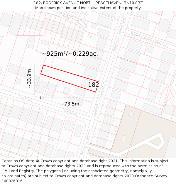 182, RODERICK AVENUE NORTH, PEACEHAVEN, BN10 8BZ: Plot and title map