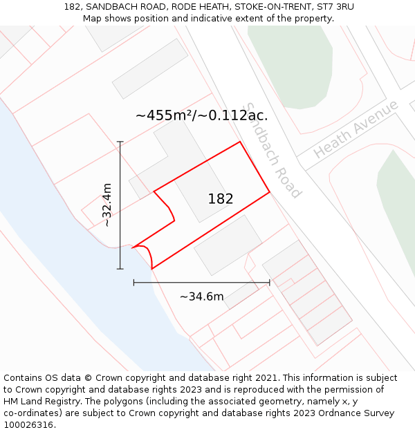 182, SANDBACH ROAD, RODE HEATH, STOKE-ON-TRENT, ST7 3RU: Plot and title map