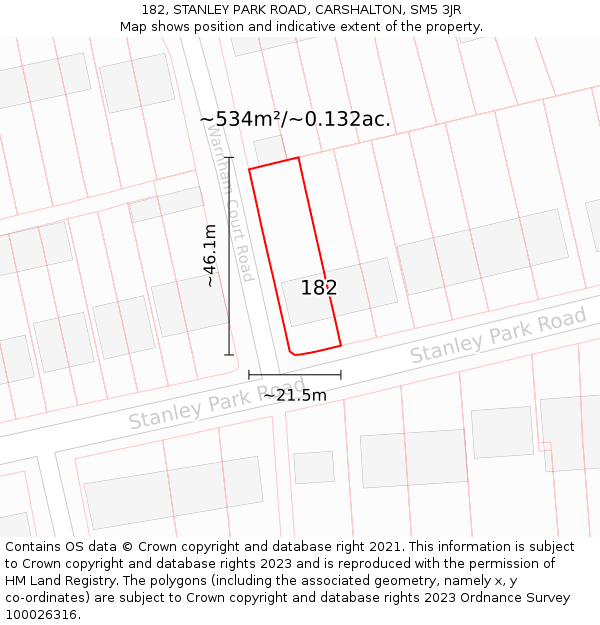 182, STANLEY PARK ROAD, CARSHALTON, SM5 3JR: Plot and title map
