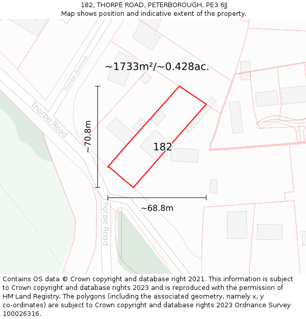 182, THORPE ROAD, PETERBOROUGH, PE3 6JJ: Plot and title map