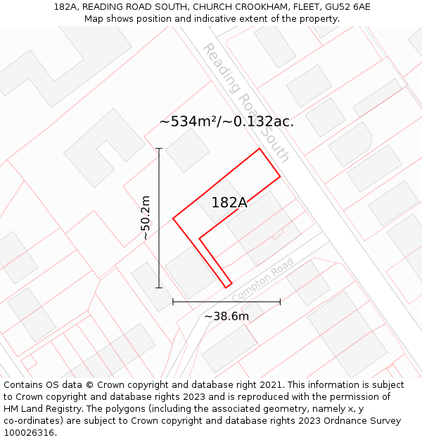 182A, READING ROAD SOUTH, CHURCH CROOKHAM, FLEET, GU52 6AE: Plot and title map