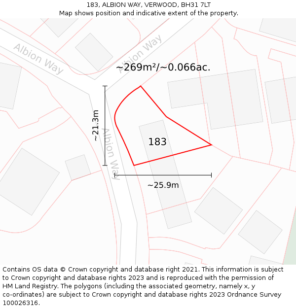 183, ALBION WAY, VERWOOD, BH31 7LT: Plot and title map