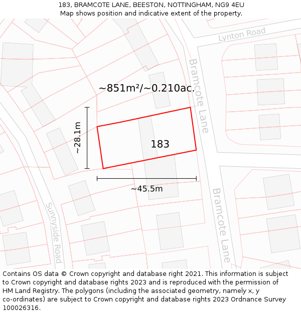 183, BRAMCOTE LANE, BEESTON, NOTTINGHAM, NG9 4EU: Plot and title map