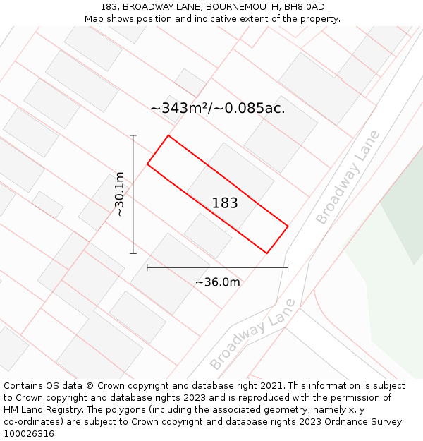 183, BROADWAY LANE, BOURNEMOUTH, BH8 0AD: Plot and title map