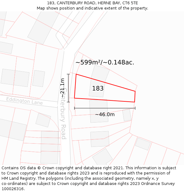 183, CANTERBURY ROAD, HERNE BAY, CT6 5TE: Plot and title map