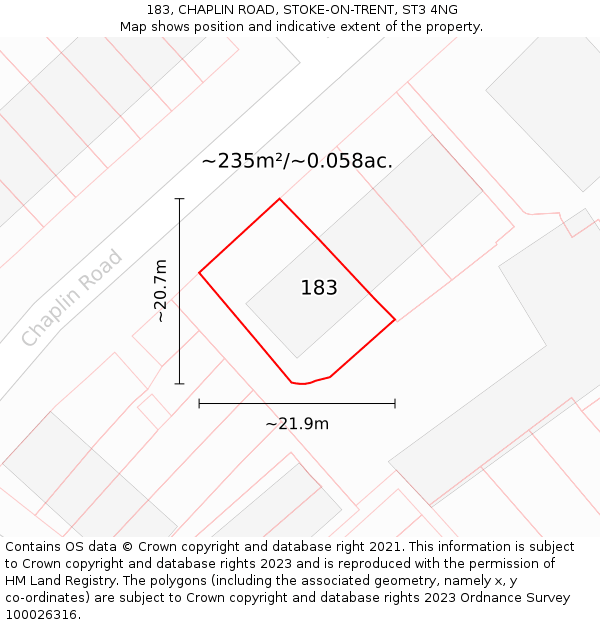 183, CHAPLIN ROAD, STOKE-ON-TRENT, ST3 4NG: Plot and title map