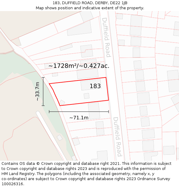 183, DUFFIELD ROAD, DERBY, DE22 1JB: Plot and title map