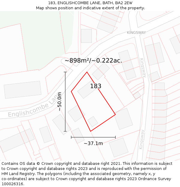 183, ENGLISHCOMBE LANE, BATH, BA2 2EW: Plot and title map