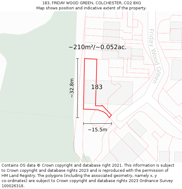 183, FRIDAY WOOD GREEN, COLCHESTER, CO2 8XG: Plot and title map