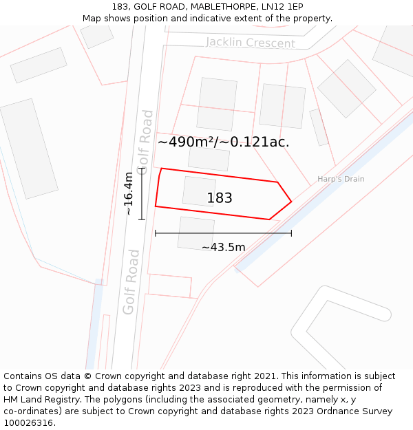 183, GOLF ROAD, MABLETHORPE, LN12 1EP: Plot and title map