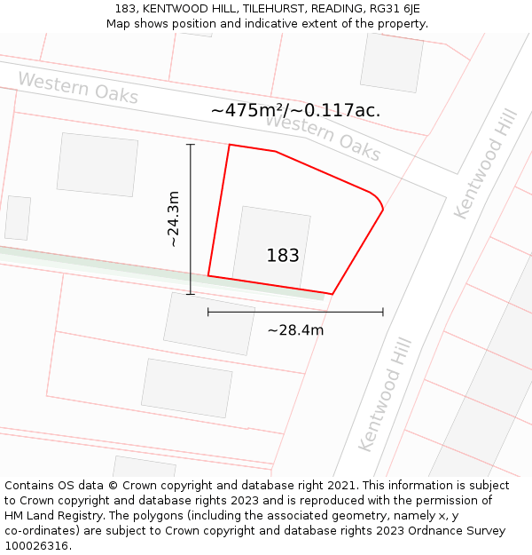 183, KENTWOOD HILL, TILEHURST, READING, RG31 6JE: Plot and title map