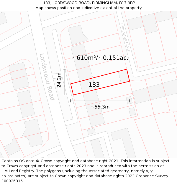 183, LORDSWOOD ROAD, BIRMINGHAM, B17 9BP: Plot and title map