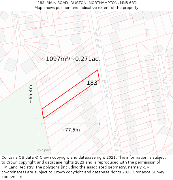 183, MAIN ROAD, DUSTON, NORTHAMPTON, NN5 6RD: Plot and title map