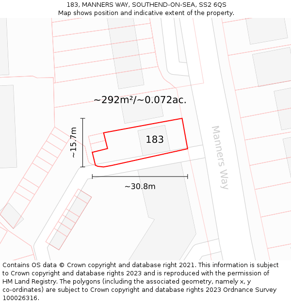 183, MANNERS WAY, SOUTHEND-ON-SEA, SS2 6QS: Plot and title map