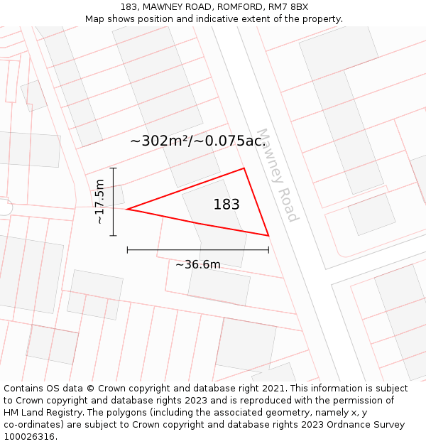 183, MAWNEY ROAD, ROMFORD, RM7 8BX: Plot and title map