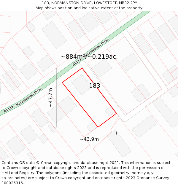 183, NORMANSTON DRIVE, LOWESTOFT, NR32 2PY: Plot and title map