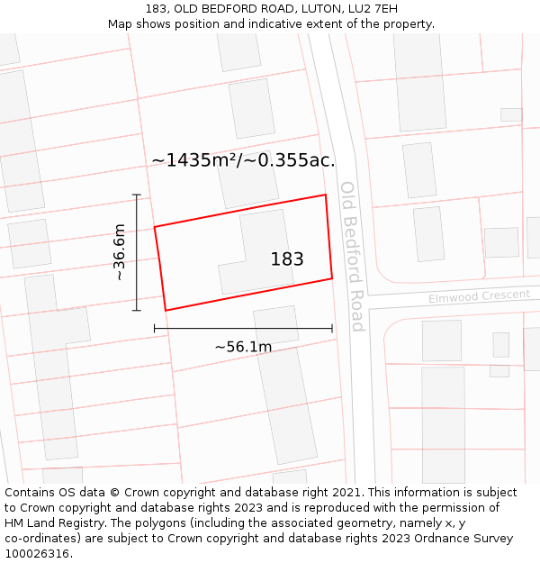 183, OLD BEDFORD ROAD, LUTON, LU2 7EH: Plot and title map