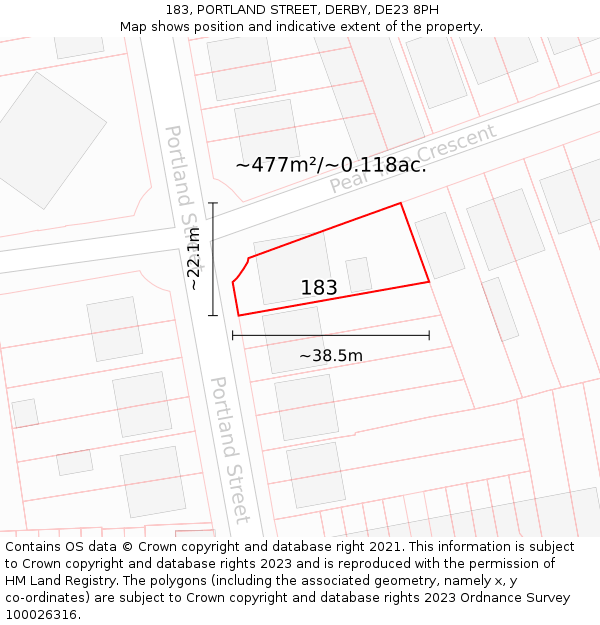 183, PORTLAND STREET, DERBY, DE23 8PH: Plot and title map