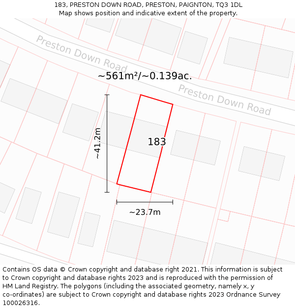 183, PRESTON DOWN ROAD, PRESTON, PAIGNTON, TQ3 1DL: Plot and title map