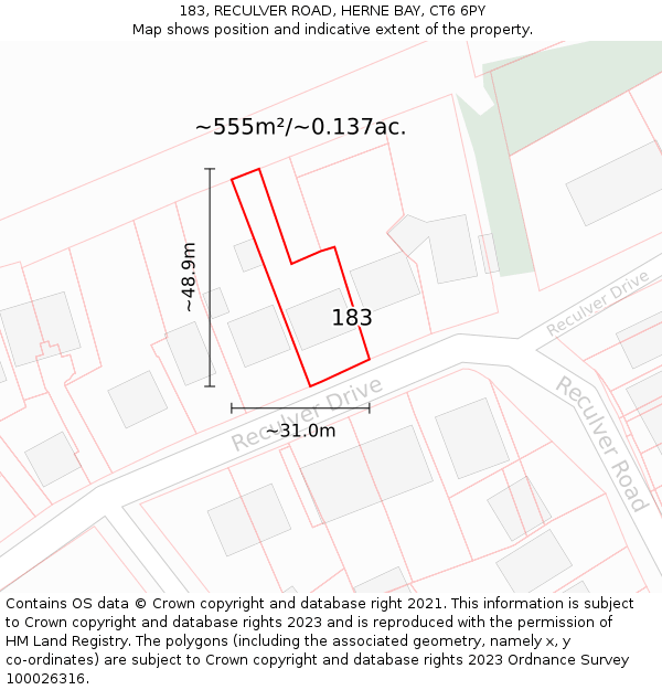 183, RECULVER ROAD, HERNE BAY, CT6 6PY: Plot and title map