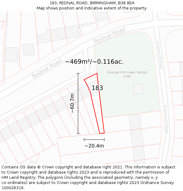 183, REDNAL ROAD, BIRMINGHAM, B38 8EA: Plot and title map