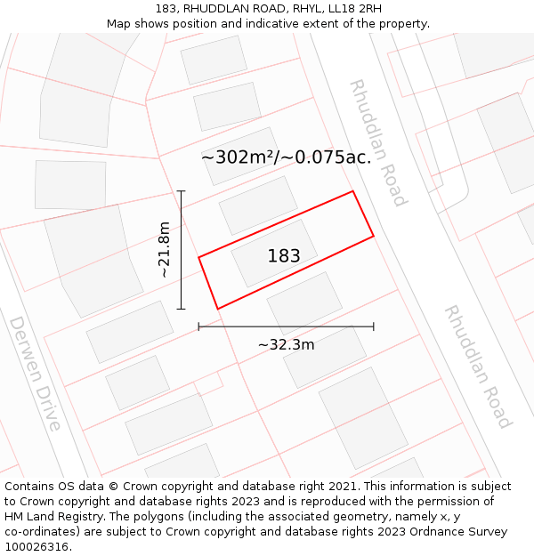 183, RHUDDLAN ROAD, RHYL, LL18 2RH: Plot and title map