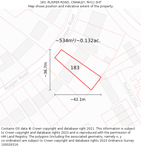 183, RUSPER ROAD, CRAWLEY, RH11 0HT: Plot and title map