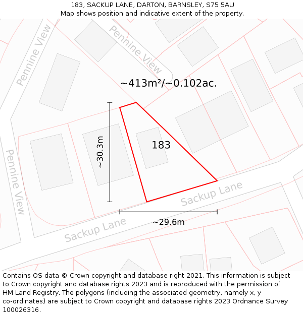 183, SACKUP LANE, DARTON, BARNSLEY, S75 5AU: Plot and title map