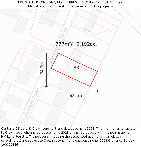 183, STALLINGTON ROAD, BLYTHE BRIDGE, STOKE-ON-TRENT, ST11 9PB: Plot and title map