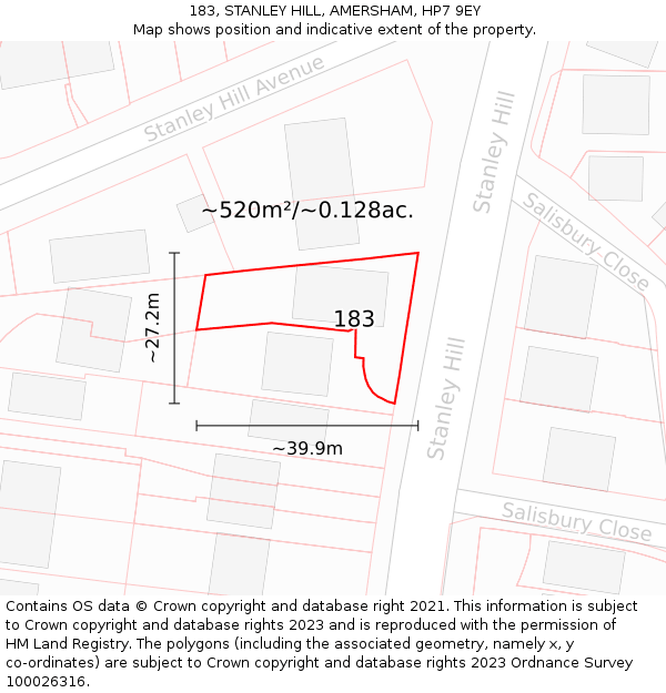 183, STANLEY HILL, AMERSHAM, HP7 9EY: Plot and title map