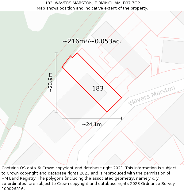 183, WAVERS MARSTON, BIRMINGHAM, B37 7GP: Plot and title map