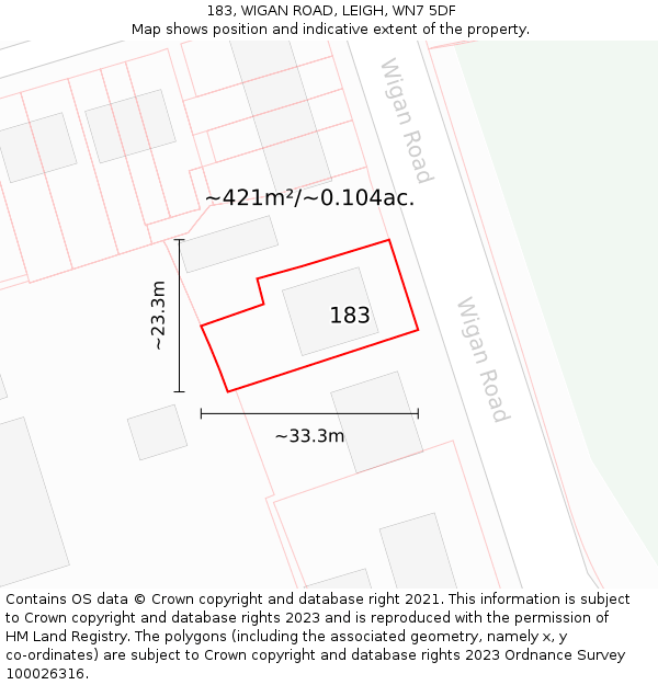 183, WIGAN ROAD, LEIGH, WN7 5DF: Plot and title map