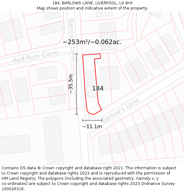 184, BARLOWS LANE, LIVERPOOL, L9 9HY: Plot and title map