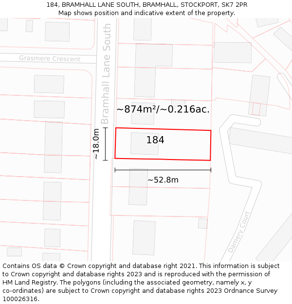 184, BRAMHALL LANE SOUTH, BRAMHALL, STOCKPORT, SK7 2PR: Plot and title map