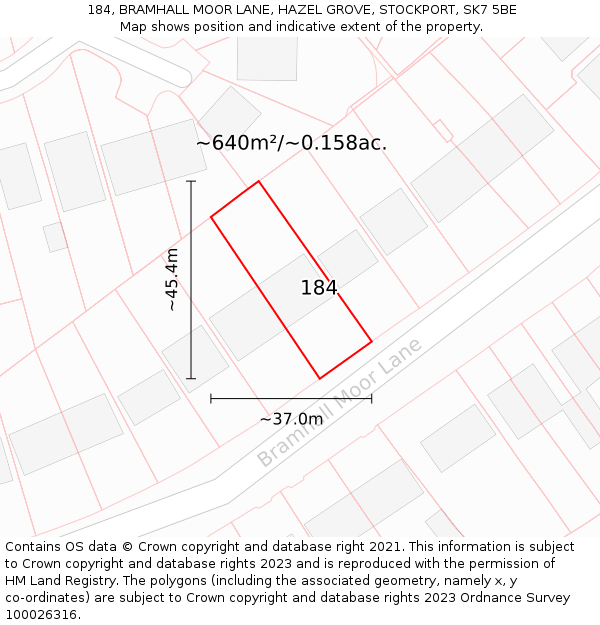 184, BRAMHALL MOOR LANE, HAZEL GROVE, STOCKPORT, SK7 5BE: Plot and title map