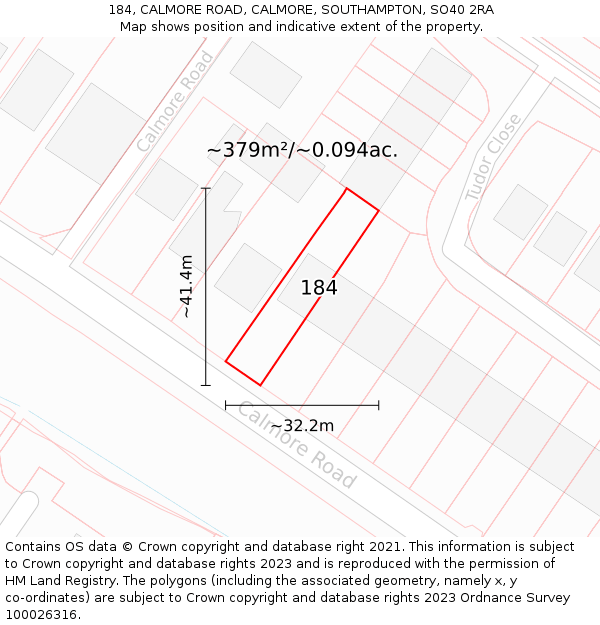 184, CALMORE ROAD, CALMORE, SOUTHAMPTON, SO40 2RA: Plot and title map