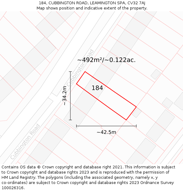 184, CUBBINGTON ROAD, LEAMINGTON SPA, CV32 7AJ: Plot and title map