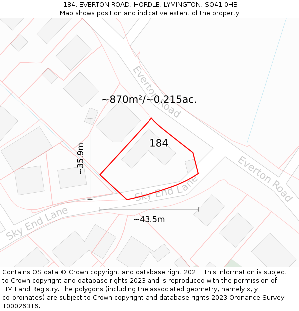 184, EVERTON ROAD, HORDLE, LYMINGTON, SO41 0HB: Plot and title map