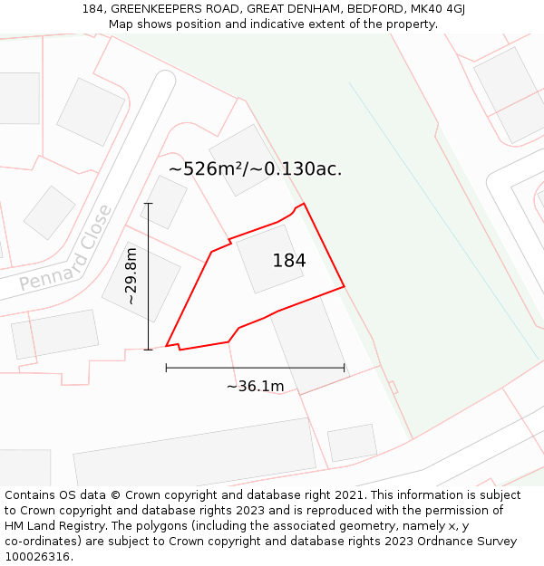 184, GREENKEEPERS ROAD, GREAT DENHAM, BEDFORD, MK40 4GJ: Plot and title map