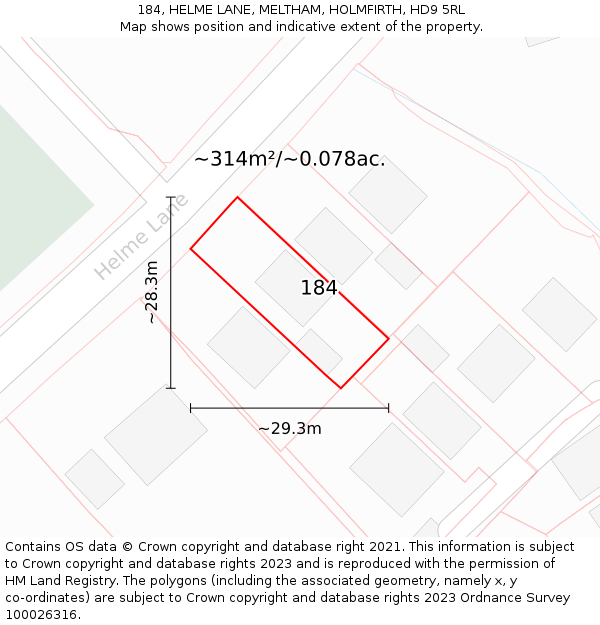 184, HELME LANE, MELTHAM, HOLMFIRTH, HD9 5RL: Plot and title map