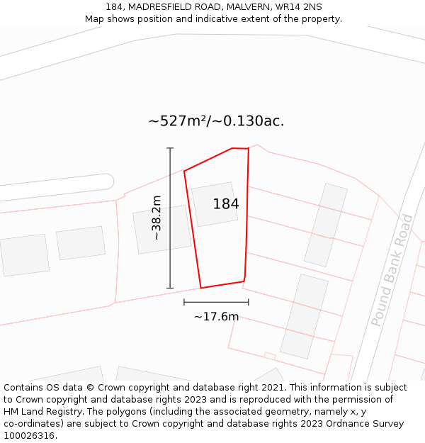 184, MADRESFIELD ROAD, MALVERN, WR14 2NS: Plot and title map