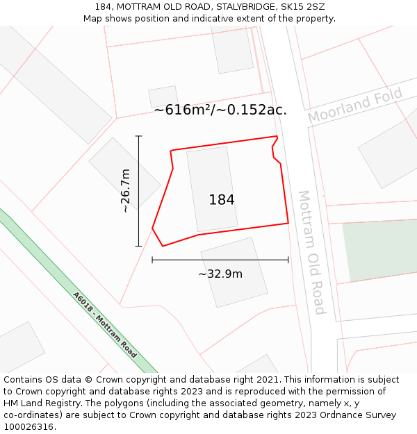 184, MOTTRAM OLD ROAD, STALYBRIDGE, SK15 2SZ: Plot and title map