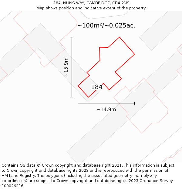 184, NUNS WAY, CAMBRIDGE, CB4 2NS: Plot and title map