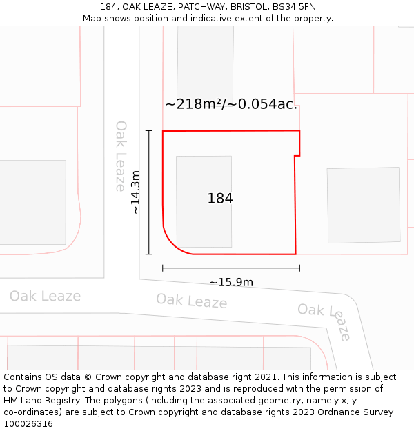 184, OAK LEAZE, PATCHWAY, BRISTOL, BS34 5FN: Plot and title map