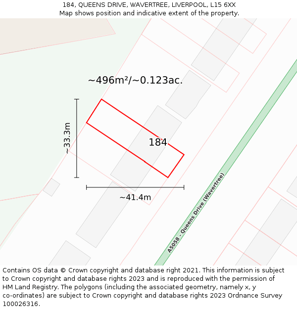 184, QUEENS DRIVE, WAVERTREE, LIVERPOOL, L15 6XX: Plot and title map