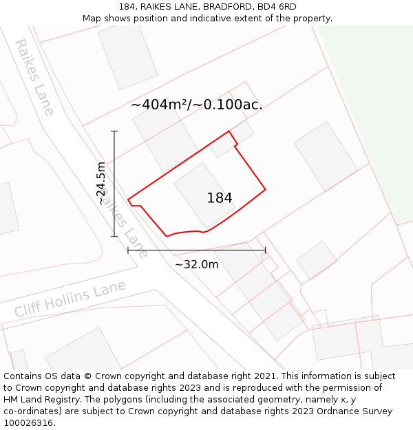 184, RAIKES LANE, BRADFORD, BD4 6RD: Plot and title map