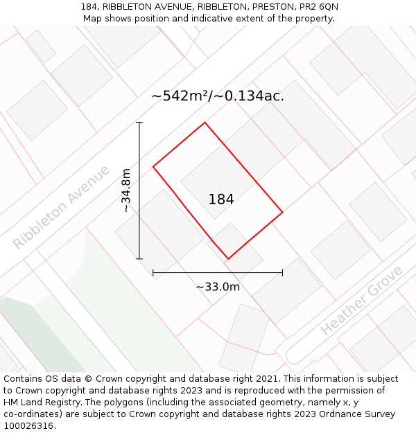 184, RIBBLETON AVENUE, RIBBLETON, PRESTON, PR2 6QN: Plot and title map