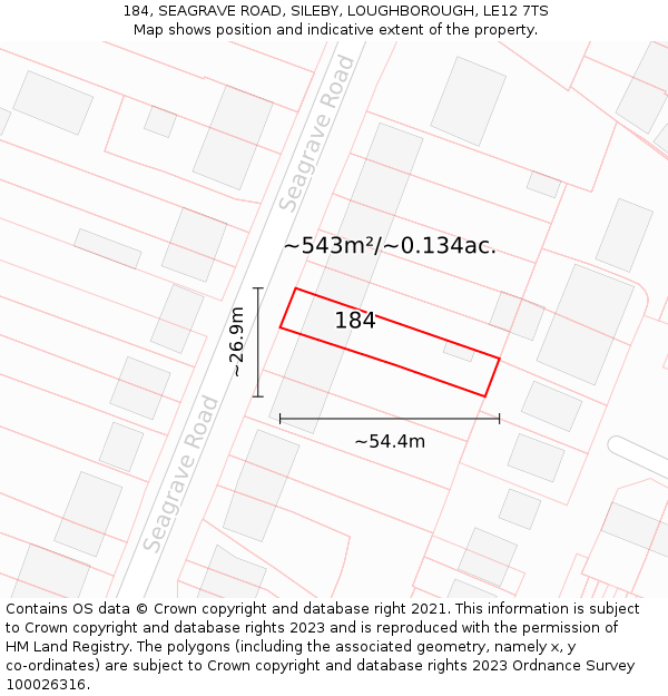 184, SEAGRAVE ROAD, SILEBY, LOUGHBOROUGH, LE12 7TS: Plot and title map