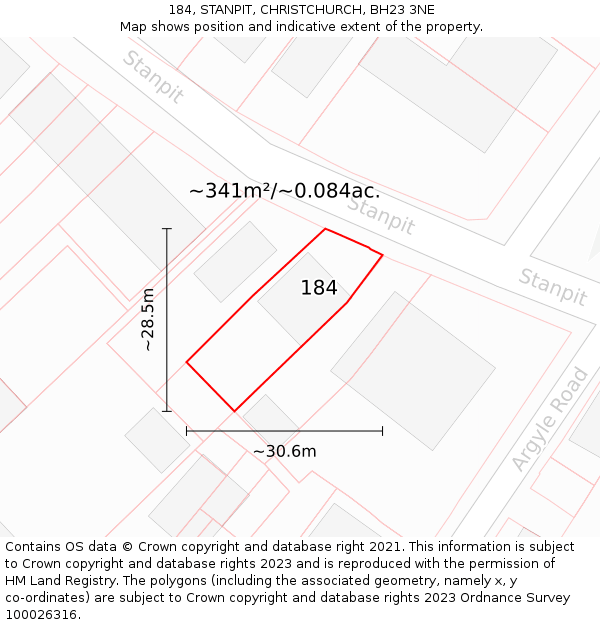 184, STANPIT, CHRISTCHURCH, BH23 3NE: Plot and title map